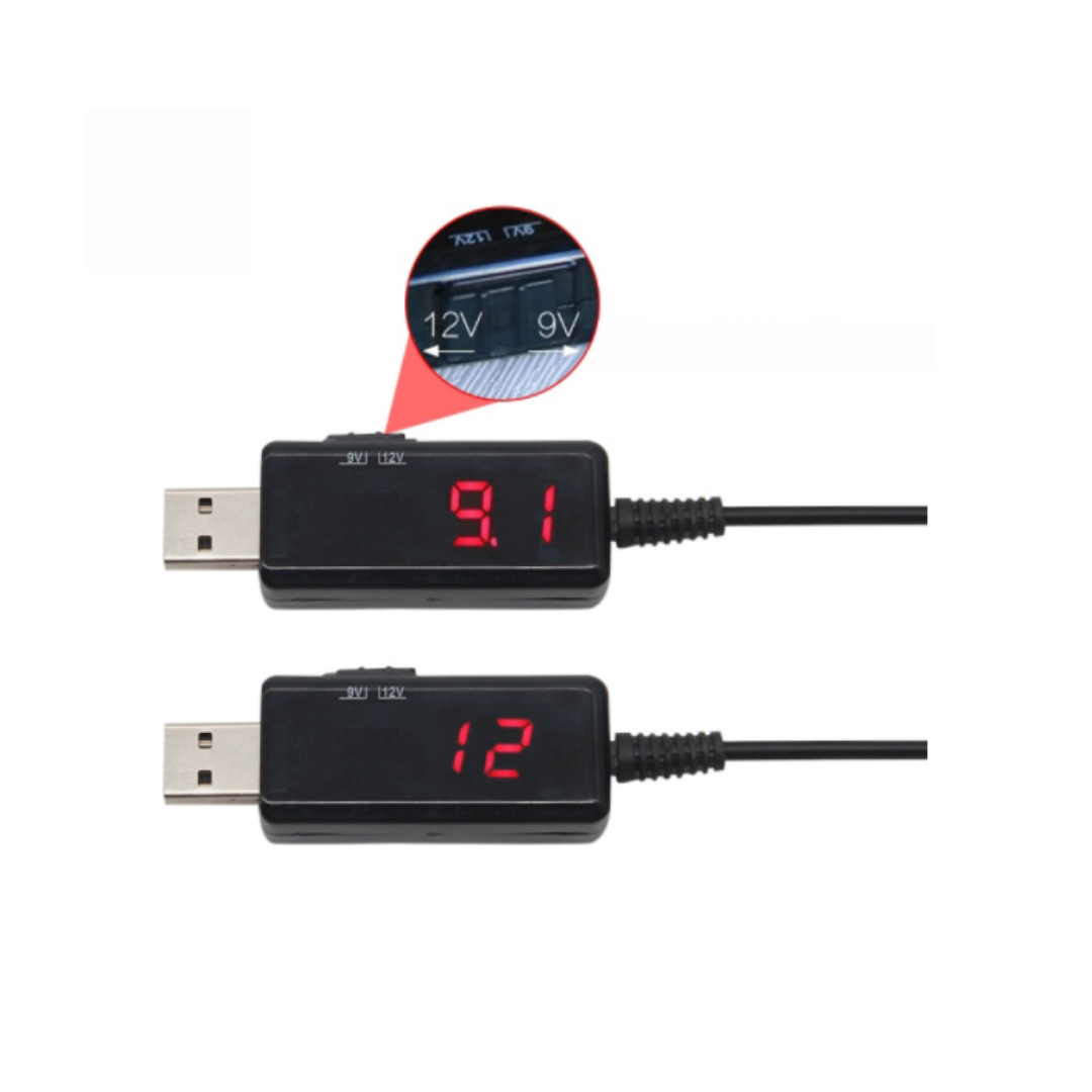 Conversor USB de aumento DC 5V a 9V - 12V  + conector de 3,5x1,35mm para Router, Modem